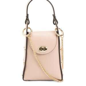 💛🔹️ISADORA🔹️made In Italy leather Nude Phone Crossbody With Side Studs